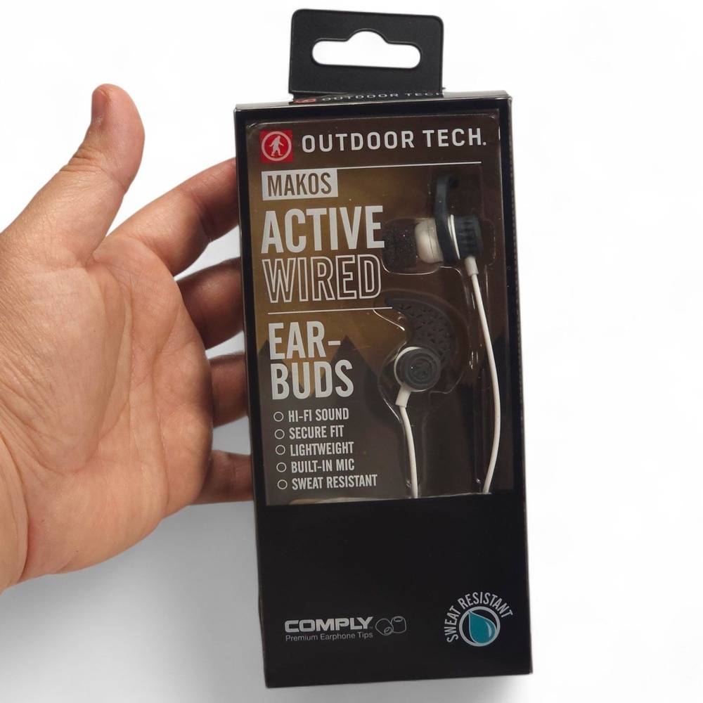 Outdoor Tech Makos Wired Sport Earbuds Mic Sweat Resistant Grey OT1150-GR NEW
